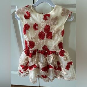 Halabaloo Rose Dress Size 3T beige/red